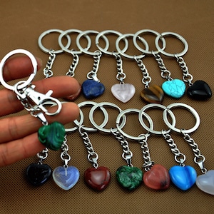 Heart Shaped Key Chain, Gemstone Key Chain,Crystal Keychain Gift, Real Stone crystal keychain,Boho style, Heart Crystal Keychain