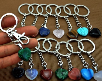 Heart Shaped Key Chain, Gemstone Key Chain,Crystal Keychain Gift, Real Stone crystal keychain,Boho style, Heart Crystal Keychain