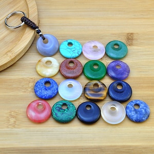 Crystal Gemstone Donut Keychain，Donut Lucky Safety Keychain For Her Gift,Good Fortune Keychain,Happiness Keychain,Feng Shui Keychain
