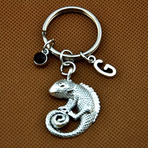Sterling GECKO Schlüsselanhänger, Gecko Schlüsselanhänger, Brautjungfern Geschenk, Eidechse Schlüsselring, Eidechse Schlüsselanhänger mit Geburtsstein,Tier schmuck-527-2