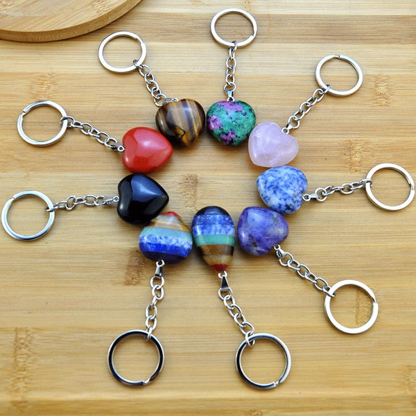 Natural Stone Heart Keychain - Etsy
