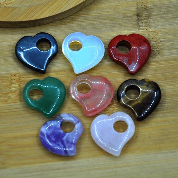 30mm Natural Gemstone Side Hole Heart Pendants, Heart Love Energy