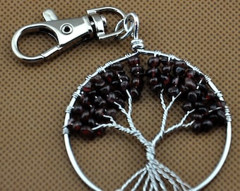 1pcs Tree of Life Multicolored Natural Crystal Stone Circle Keychain ,Tree of Life Key Chains/Necklace ，Gemstone Chakra Crystal Tree of Life