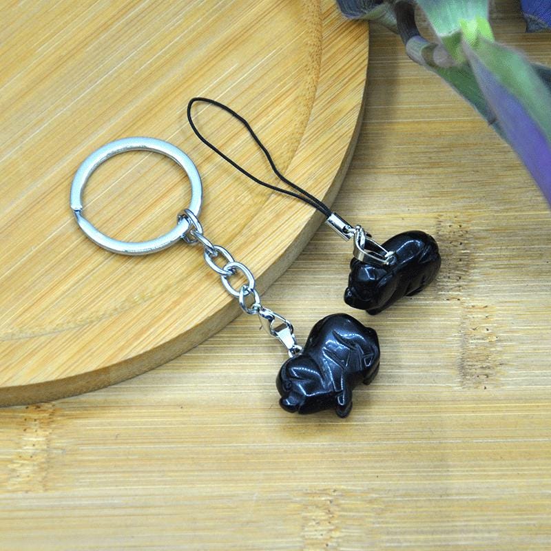 Black Obsidian Pig Pendant Keychain,nature Lovers Keyring，pig Keychain ...