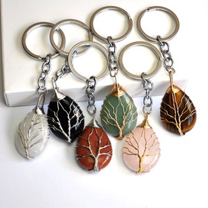 Tree of Life Crystal Keychain ，Teardrop Keychain ，Wire Wrapped Crystal Keychain Stone | Womens Jewelry| Gifts for Her ，Tree of Life Keychain