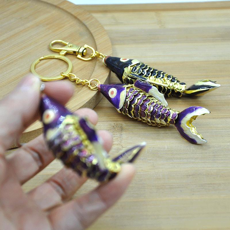 Vintage Cloisonne Handmade Articulated Fish Pendant Keychain