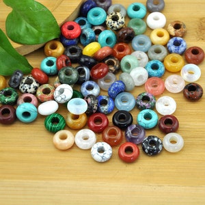 Wholesale 10pcs Various Natural Gemstone Rondelle Beads 10MM/12MM/14MM,Big Hole Stone Loose Beads,Gemstone Donut beads,large hole beads