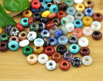 Wholesale 10pcs Various Natural Gemstone Rondelle Beads 10MM/12MM/14MM,Big Hole Stone Loose Beads,Gemstone Donut beads,large hole beads