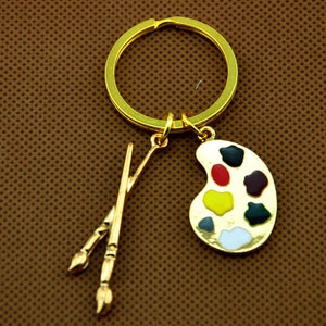 Artist Paint Palette and Brush Charm Pendant Keychain,Paint Palette keychain,Artist Charm Accessory,Painter Gift,Art Teacher Gift