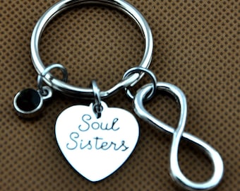 Soul Sisters Infinity Charm Key Ring, Gepersonaliseerde Zuster Cadeau Sleutelhanger, Cadeau voor Sister-Custom Gift-Best Friend Gift, BFF gift