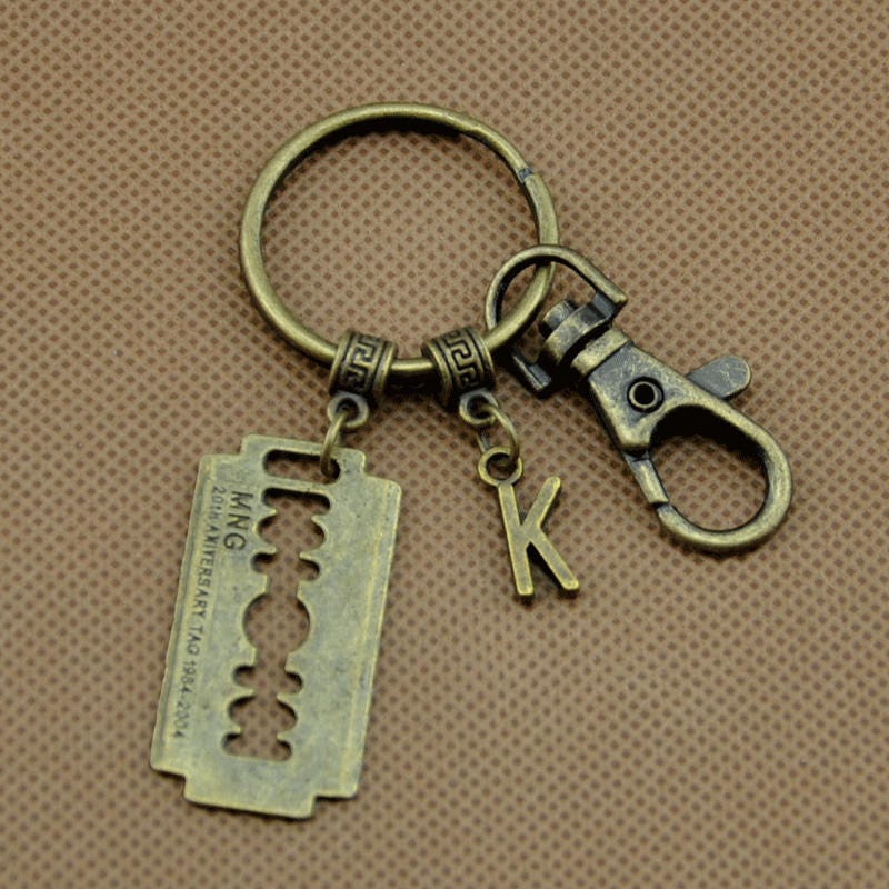 Razor Blade Keychain With Initial Razor Blade Jewelry Etsy