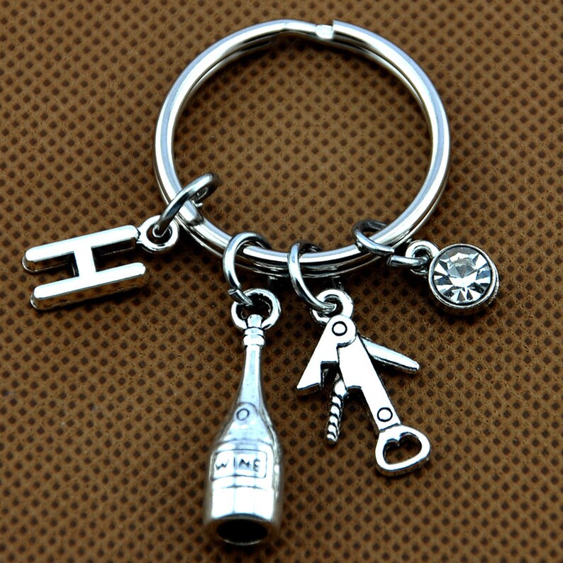 Personalized Women initial gift Best Friend Gift Wine lovers gift Personalized Key Ring-378-713 Bottle opener Keychain Wine waiter gift
