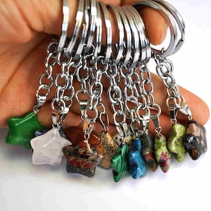 Stars Shaped Key Chain, Gemstone Key Chain,Crystal Keychain, Real Stone crystal keychain,Stone Stars keychain，Crystal Quartz Key Chain