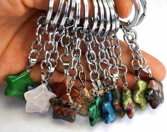 Stars Shaped Key Chain, Gemstone Key Chain,Crystal Keychain, Real Stone crystal keychain,Stone Stars keychain，Crystal Quartz Key Chain