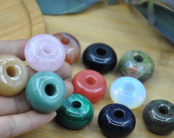 30MM Big Hole Rondelle Beads,Gemstone Donut beads,large hole beads，Wholesale Natural Gemstone Rondelle Beads,Big Hole Stone Loose Beads