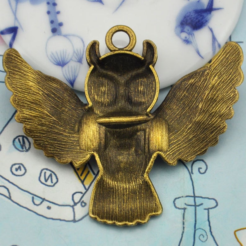 10 pcs of Antique Bronze Lovely Owl Charm Pendants 45x52mm --J20746