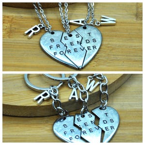 3 Best Friends Forever Keyring、necklace,Split heart Keychain,Birthday gift for sisters,Moving going away,Heart puzzle gift,Matching keychain