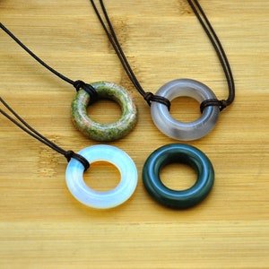 Natural Gemstone Donut pendant necklace,Donut necklace,adjustable Cord amulet necklace,gemstone Men Women jewelry