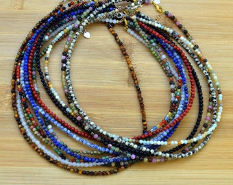 Fashion Gemstones 3mm Beads Necklace,Tiny Agate Beaded Necklace,Handmade Necklace, Gemstone Natural Genuine Gemstone Necklace,Beaded Choker