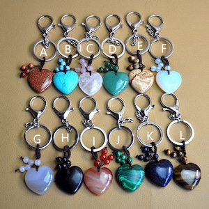 Gemstone Heart Pendant Key Chain，Gemstone Key Chain,Crystal Keychain Gift, Real Stone crystal keychain,Boho style, Heart Crystal Keychain