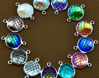 Shimmery mermaid charms, sparkling mermaid scales,mermaid scale connector charm, connectors, connector charms
