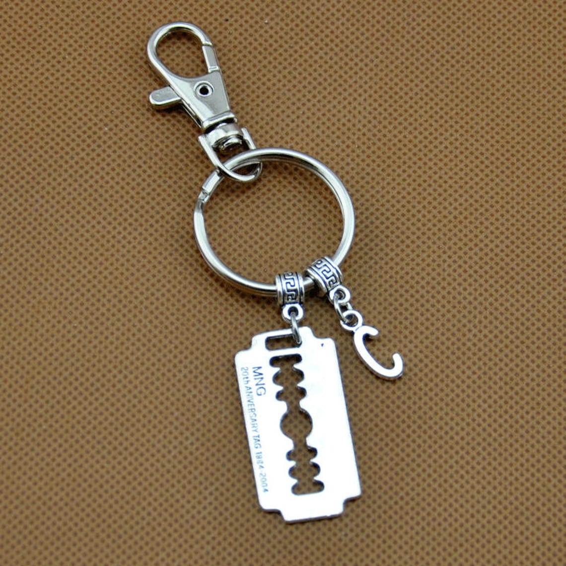 Razor Blade Keychain With Initial Razor Blade Jewelry Etsy