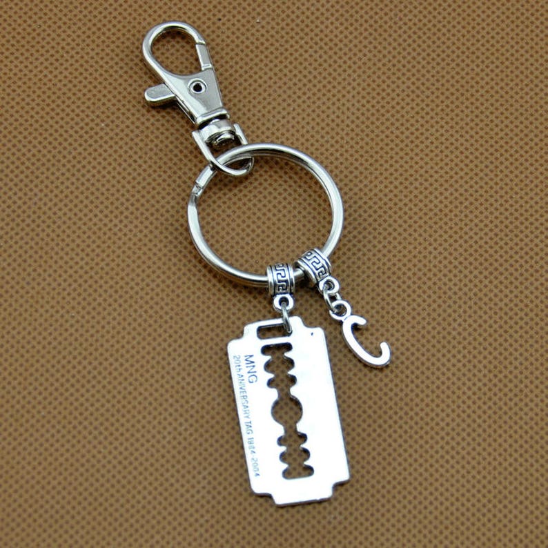 Razor Blade Keychain With Initial Razor Blade Jewelry Etsy