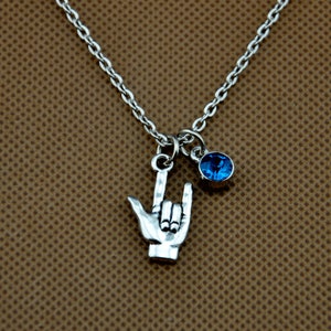 I Love You Hand Charm Necklace | I Love You Sign Language Necklace |ASL Necklace |ASL Jewelry |birthstone Necklace ,Girlfriend Necklace-325