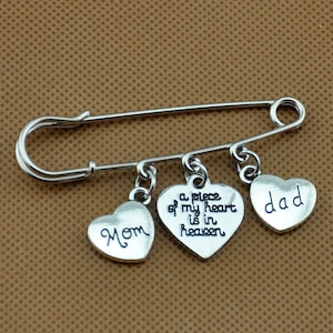 Safety Pin, Memorial Safety Pin, A piece of my heart is in Heaven Sympathy Gift Loss of Mom/Daughter/ Grandpa /Dad/ Son/ Brother
