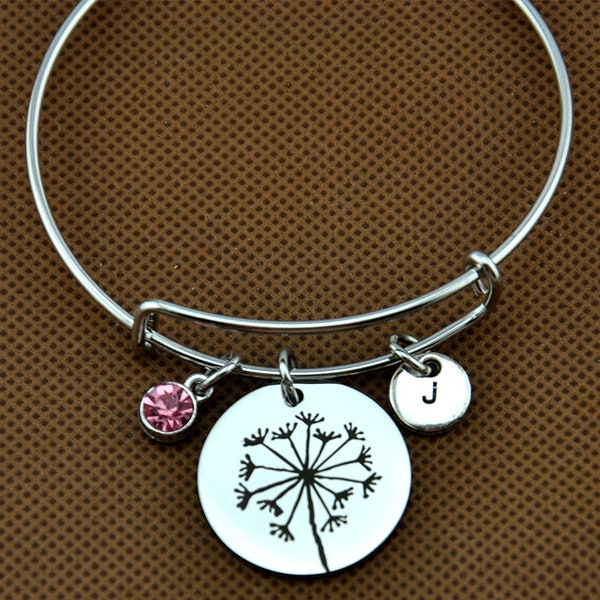 Make a Wish Bracelet ,Dandelion Bracelet ,Personalized Bangle with Birthstone, Dandelion Theme ,Wish Jewelry ,Graduation Gift,Wish Bracelet