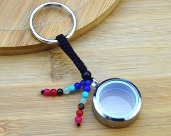 Stainless Steel Glass Locket with 7 Chakra Beads keychain,DIY Jewelry Making Creative woven Keychain，sand or ashes Hair keychain Memorial