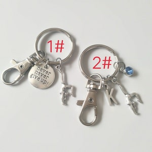 Never Give Up Charm,Gymnastic Keychain, Handstand Key Chain, Gift For Gymnast Jewelry, gymnast gift, tumbling keychain, gymnastics humor-591