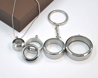 Edelstahl-Glas-Medaillonhalskette / Schlüsselanhänger, Glas-Medaillon-Halsketten-Befüllbarer Schmuck für Edelsteine / Sand oder Asche-Haarschmuck-Denkmal