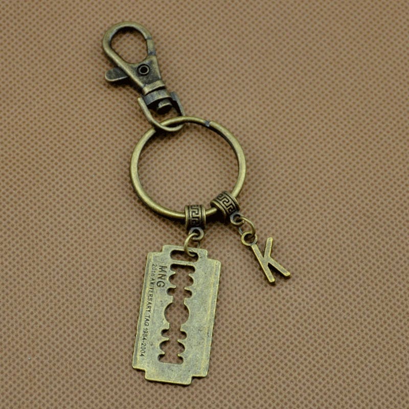 Razor Blade Keychain With Initial Razor Blade Jewelry Etsy
