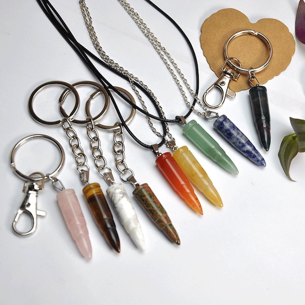 Crystal Bullet Necklace, Crystal Jewelry-Crystal Gift, Bullet Keychain ,Bag Accessory，Crystal Pendant Necklace，Healing Quartz Crystal