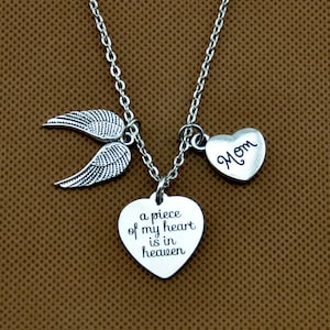 Angel Wing Necklace, Memorial  Necklace,A piece of my heart is in Heaven Sympathy Gift Loss of Mom/Daughter/ Grandpa /Dad/ Son/ Brother