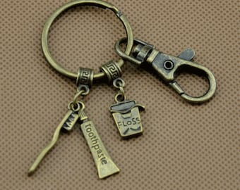 Dental Hygienist Keychains，Orthodontist Student，Dental Hygienist Gifts, Dental Key chains Initial Key chain, Tooth Brush, tooth charm