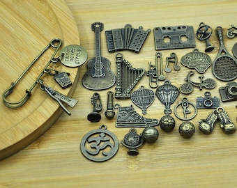 Concevez une épingle de sûreté, n'abandonnez jamais, épingle de sûreté pour musique, épingles à manteau, grande épingle de sûreté, épingle de sûreté avec breloque pour outils, épingle de sûreté bricolage, épingles à hijab bricolage