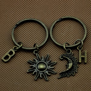 Moon Keychains/ Pair Sun Key Chain/ Best Friend Sun Moon Keyring/ Celestial Key Ring/ Sun Charm Keychain/ Crescent Moon Keyring-1750-987