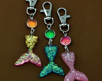 Mermaid Mermaid Keychain with Mermaid Scales Charm and Mermaid Tail,Mermaid Tail Glitter Keychain,Mermaid Scales Keychain,Mermaid Key Chain
