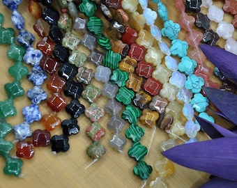 Cuentas naturales facetadas de trébol de cuatro hojas, cuentas de trébol con gemas, cuentas sueltas con forma de flor de la suerte, joyería artesanal.