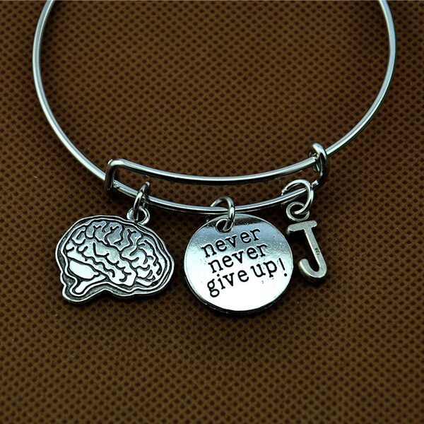 Never Give Up Bracelet,Neurology Bangle,Halloween Initial Bracelet,Human Brain bracelet, Human Brain bangle, Anatomy jewelry