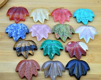 NATURAL Beautiful Hand Carved Gemstone Pendant 48mm Maple Leaf Shape pendant,Pot Leaf pendant，Marijuana Leaf pendant For DIY Jewelry Making