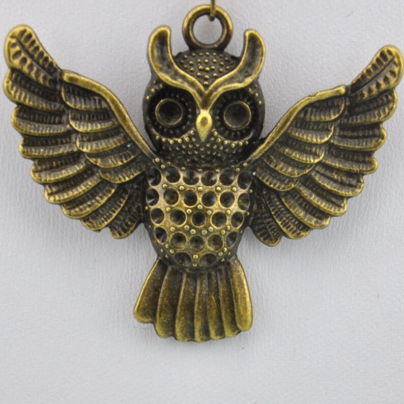 10 pcs of Antique Bronze Lovely Owl Charm Pendants 45x52mm --J20746