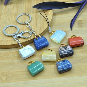 Llavero tallado de cristal de piedra natural para bolso, llavero de cristal para bolso, accesorio para bolso, idea de regalo de cumpleaños, llavero de piedra preciosa para bolso