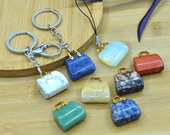 Natural stone Crystal Purse Carving Keychain,Crystal Handbag keychain phone charm,Bag Accessory,birthday gift idea,Gemstone Purse Keychain