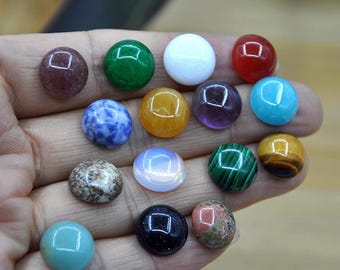 5pcs 12mm Gemstone Round Flatback Cabochons，Polished Gemstone Cabochons for Jewelry，Gemstone flatback cab，Healing Crystal Jewelry Making