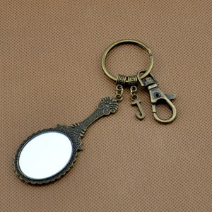 Mirror Keychain, Mirror Charm, Mirror, Cosmetologist Gift, Custom Keychain, Personalized Gift, Initial Charm, Keychain,Silver Plated Initial