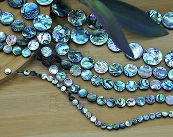 AAA Genuine Abalone Shell 8-20mm Coin Beads,Natural Abalone Shell Flat Round Beads,Coin Round Shape Abalone Shell Beads, Irridescent Shell