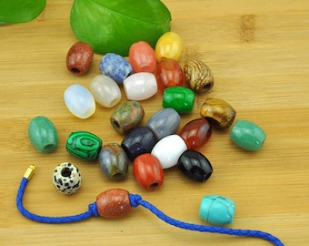 Natural Gemstone Barrel Beads, Large Hole Beads, Gemstone Donut Beads, DIY Jewelry Making Oval Bracelet Necklace Beads，Crystal Bucket Beads